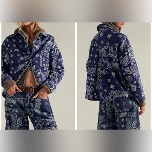 NWOT Free People We The Free Opal Swing Printed Denim Jacket - Navy - XS *SAMPLE